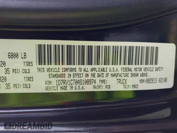 2010 Dodge 1500 Sport with VIN 1D7RV1CT0AS108974, listed as a IAAI auction lot 42290026 with 185,336 mi miles and . Bid and sale history available at DreamBid. Image 9.