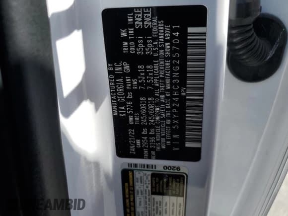 ✅ 2022 Kia Telluride LX • VIN: 5XYP24HC3NG257041 • Lot: 51642905. Listed on Copart with 90,865 mi. Free auction sales archive from the USA and detailed vehicle history report at DreamBid. Image 16.