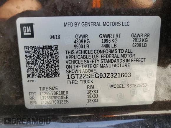 ✅ 2018 GMC Sierra 2500HD SLE • VIN: 1GT22SEG9JZ321603 • Лот: 54608685. Опубликован ранее на Copart с пробегом 79 638 миль. Бесплатный доступ к архиву аукционных продаж из США и подробный отчёт об истории автомобиля на DreamBid. Изображение 12.