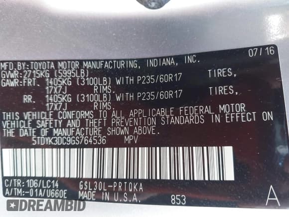 ✅ 2016 Toyota Sienna XLE • VIN: 5TDYK3DC9GS764536 • Лот: 43728031. Опубликован ранее на IAAI с пробегом 174 756 миль. Бесплатный доступ к архиву аукционных продаж из США и подробный отчёт об истории автомобиля на DreamBid. Изображение 9.