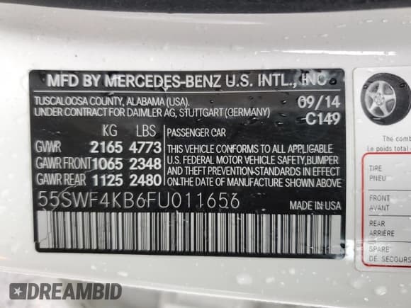 ✅ 2015 Mercedes-Benz C 300 Luxury • VIN: 55SWF4KB6FU011656 • Lot: 92998535. Listed on Copart with 74,165 mi. Free auction sales archive from the USA and detailed vehicle history report at DreamBid. Image 12.