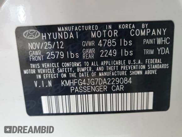 ✅ 2013 Hyundai Azera • VIN: KMHFG4JG7DA229084 • Лот: 62580265. Опубликован ранее на Copart с пробегом 114 505 миль. Бесплатный доступ к архиву аукционных продаж из США и подробный отчёт об истории автомобиля на DreamBid. Изображение 12.