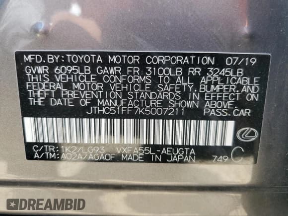 ✅ 2019 Lexus LS 500 • VIN: JTHC51FF7K5007211 • Лот: 59156954. Опубликован ранее на Copart с пробегом Не указан. Бесплатный доступ к архиву аукционных продаж из США и подробный отчёт об истории автомобиля на DreamBid. Изображение 12.