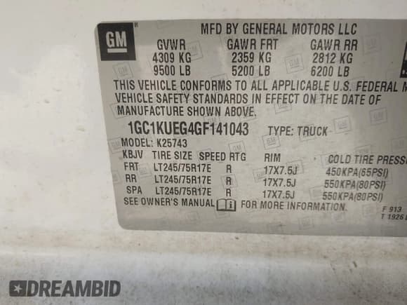 ✅ 2016 Chevrolet Silverado 2500HD Work Truck • VIN: 1GC1KUEG4GF141043 • Лот: 43496741. Опубликован ранее на IAAI с пробегом 103 226 миль. Бесплатный доступ к архиву аукционных продаж из США и подробный отчёт об истории автомобиля на DreamBid. Изображение 9.