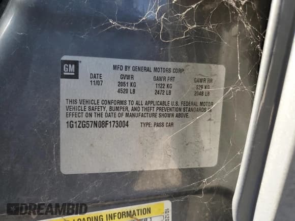 ✅ 2008 Chevrolet Malibu 1FL • VIN: 1G1ZG57N08F173004 • Lot: 79958944. Listed on Copart with 126,941 mi. Free auction sales archive from the USA and detailed vehicle history report at DreamBid. Image 12.