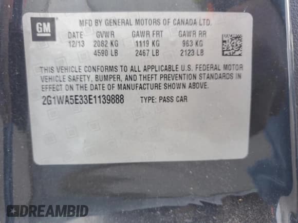 ✅ 2014 Chevrolet Impala LS • VIN: 2G1WA5E33E1139888 • Лот: 75657864. Опубликован ранее на Copart с пробегом 83 588 миль. Бесплатный доступ к архиву аукционных продаж из США и подробный отчёт об истории автомобиля на DreamBid. Изображение 12.