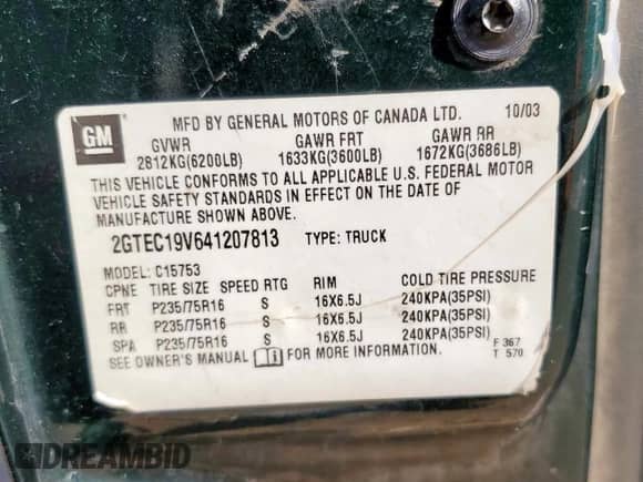 2004 GMC Sierra 1500 SLE with VIN 2GTEC19V641207813, listed as a Copart auction lot 71743215 with 208,365 mi miles and Salvage title. Bid and sale history available at DreamBid. Image 12.