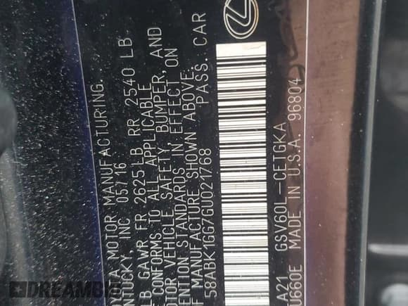 ✅ 2016 Lexus ES 330 • VIN: 58ABK1GG7GU021768 • Lot: 69508245. Listed on Copart with 110,157 mi. Free auction sales archive from the USA and detailed vehicle history report at DreamBid. Image 12.