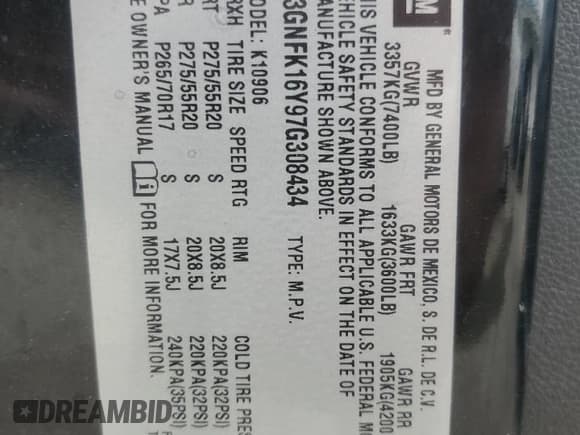 ✅ 2007 Chevrolet Suburban LTZ • VIN: 3GNFK16Y97G308434 • Lot: 77672724. Wystawiony na Copart z przebiegiem 295 937 mil. Bezpłatny archiwum sprzedaży aukcyjnych z USA i szczegółowy raport historii pojazdu na DreamBid. Zdjęcie 13.