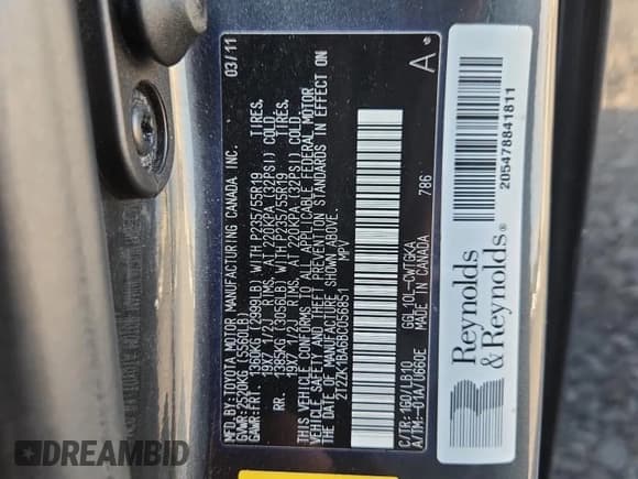 ✅ 2011 Lexus RX 350 • VIN: 2T2ZK1BA6BC056851 • Lot: 85083195. Listed on Copart with 137,737 mi. Free auction sales archive from the USA and detailed vehicle history report at DreamBid. Image 12.