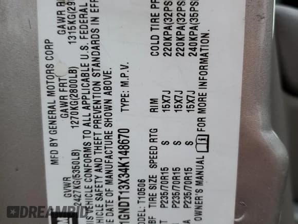 ✅ 2004 Chevrolet Blazer LS • VIN: 1GNDT13X34K148670 • Lot: 44439845. Wystawiony na Copart z przebiegiem 196 344 mil. Bezpłatny archiwum sprzedaży aukcyjnych z USA i szczegółowy raport historii pojazdu na DreamBid. Zdjęcie 13.