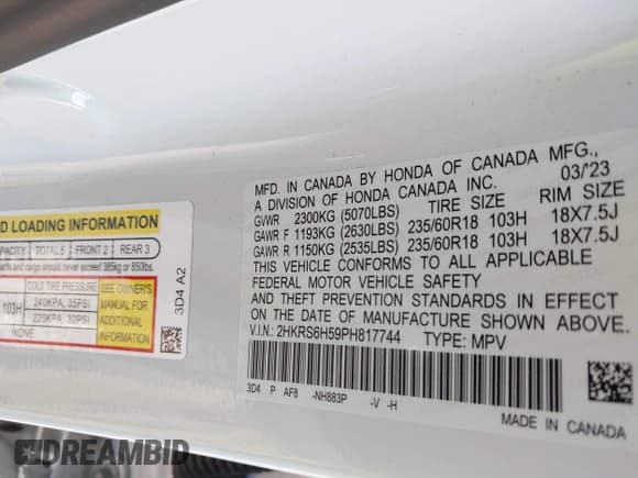 ✅ 2023 Honda CR-V Sport • VIN: 2HKRS6H59PH817744 • Lot: 41430929. Listed on IAAI with 35,061 mi. Free auction sales archive from the USA and detailed vehicle history report at DreamBid. Image 8.