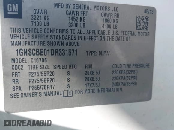 ✅ 2013 Chevrolet Tahoe LT • VIN: 1GNSCBE01DR331571 • Lot: 43713192. Wystawiony na IAAI z przebiegiem 167 814 mil. Bezpłatny archiwum sprzedaży aukcyjnych z USA i szczegółowy raport historii pojazdu na DreamBid. Zdjęcie 9.