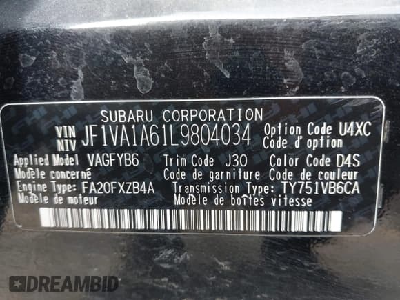 ✅ 2020 Subaru WRX • VIN: JF1VA1A61L9804034 • Лот: 42169361. Опубликован ранее на IAAI с пробегом 91 269 миль. Бесплатный доступ к архиву аукционных продаж из США и подробный отчёт об истории автомобиля на DreamBid. Изображение 9.