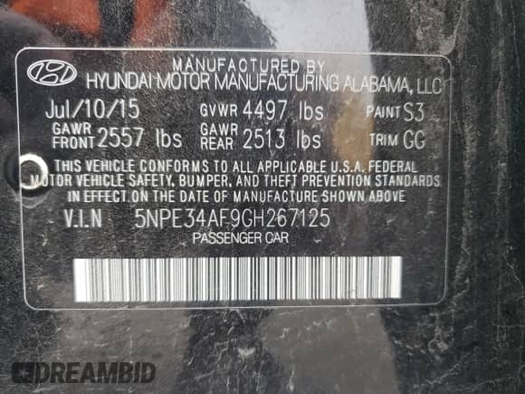 ✅ 2016 Hyundai Sonata Sport • VIN: 5NPE34AF9GH267125 • Lot: 89661705. Listed on Copart with 147,304 mi. Free auction sales archive from the USA and detailed vehicle history report at DreamBid. Image 12.