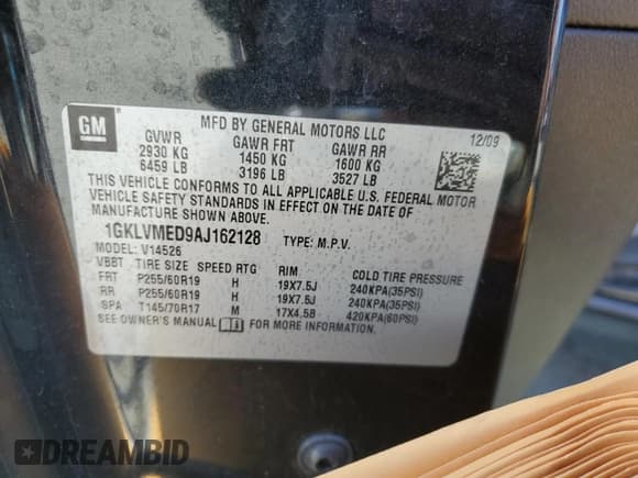 ✅ 2010 GMC Acadia SLT1 • VIN: 1GKLVMED9AJ162128 • Lot: 71351215. Listed on Copart with 174,470 mi. Free auction sales archive from the USA and detailed vehicle history report at DreamBid. Image 13.