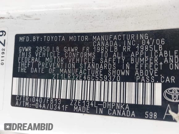 ✅ 2006 Toyota Matrix STD • VIN: 2T1LR32E46C559370 • Lot: 42460017. Listed on IAAI with 138,572 mi. Free auction sales archive from the USA and detailed vehicle history report at DreamBid. Image 9.