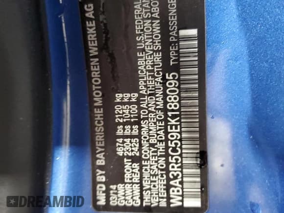 ✅ 2014 BMW 4 Series 435i xDrive • VIN: WBA3R5C59EK188095 • Lot: 58068705. Listed on Copart with 102,884 mi. Free auction sales archive from the USA and detailed vehicle history report at DreamBid. Image 13.