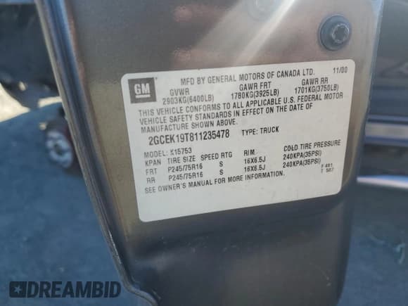 ✅ 2001 Chevrolet Silverado 1500 LS • VIN: 2GCEK19T811235478 • Лот: 77143504. Опубликован ранее на Copart с пробегом 151 125 миль. Бесплатный доступ к архиву аукционных продаж из США и подробный отчёт об истории автомобиля на DreamBid. Изображение 12.