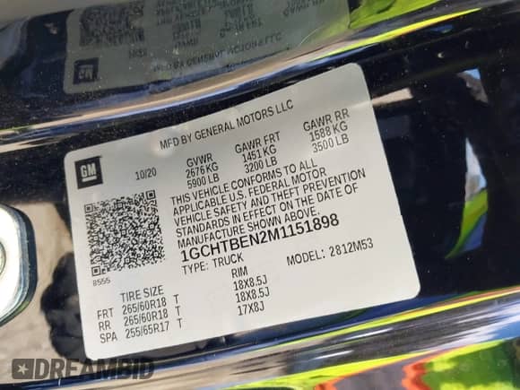 2021 Chevrolet Colorado 4WD Work Truck с VIN 1GCHTBEN2M1151898, выставлен на аукционе IAAI как лот 41827429 с пробегом 117 644 миль миль и . История ставок и продаж доступна на DreamBid. Изображение 9.