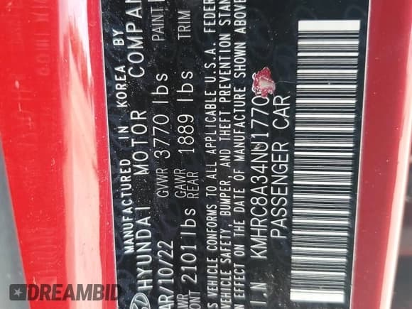 ✅ 2022 Hyundai Venue SEL • VIN: KMHRC8A34NU177006 • Lot: 58404985. Listed on Copart with 80,469 mi. Free auction sales archive from the USA and detailed vehicle history report at DreamBid. Image 14.