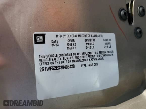 ✅ 2003 Chevrolet Impala • VIN: 2G1WF52EX39406420 • Lot: 90967345. Listed on Copart with 77,190 mi. Free auction sales archive from the USA and detailed vehicle history report at DreamBid. Image 12.