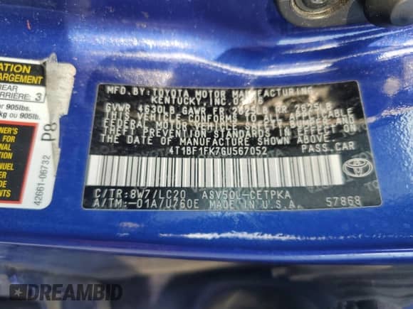 2016 Toyota Camry SE with VIN 4T1BF1FK7GU567052, listed as a Copart auction lot 84863865 with 87,864 mi miles and Salvage title. Bid and sale history available at DreamBid. Image 12.