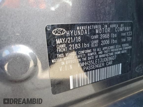 ✅ 2018 Hyundai Elantra • VIN: KMHH35LE1JU069607 • Lot: 85716395. Listed on Copart with 80,343 mi. Free auction sales archive from the USA and detailed vehicle history report at DreamBid. Image 13.