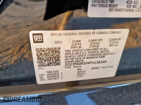 2023 Chevrolet Silverado 1500 RST with VIN 2GCPADEDXP1138349, listed as a Copart auction lot 86320125 with 22,772 mi miles and Salvage title. Bid and sale history available at DreamBid. Image 12.