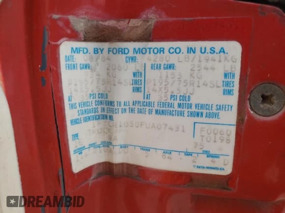 ✅ 1985 Ford Ranger S • VIN: 1FTCR10S0FUA07431 • Lot: 87198624. Wystawiony na Copart z przebiegiem 88 213 mil. Bezpłatny archiwum sprzedaży aukcyjnych z USA i szczegółowy raport historii pojazdu na DreamBid. Zdjęcie 12.