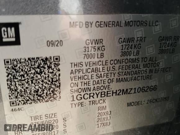 2021 Chevrolet Silverado 1500 Custom z VIN 1GCRYBEH2MZ106266, wystawiony jako Copart lot #51150405 z przebiegiem 53 664 mil mil oraz Szkoda całkowita • Salvage title. Historia ofert i sprzedaży dostępna na DreamBid. Obrazek 12.