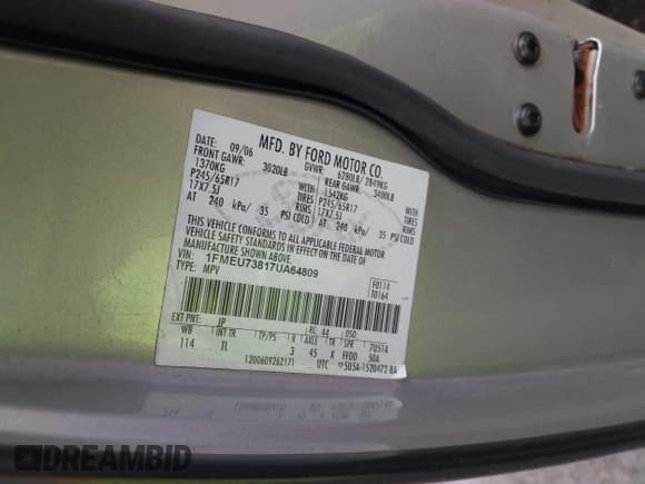 ✅ 2007 Ford Explorer XLT • VIN: 1FMEU73817UA64809 • Lot: 42493762. Listed on IAAI with 273,258 mi. Free auction sales archive from the USA and detailed vehicle history report at DreamBid. Image 9.