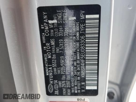 ✅ 2014 Hyundai Santa Fe Limited • VIN: KM8SR4HF5EU083306 • Лот: 57978085. Опубликован ранее на Copart с пробегом 110 553 миль. Бесплатный доступ к архиву аукционных продаж из США и подробный отчёт об истории автомобиля на DreamBid. Изображение 12.