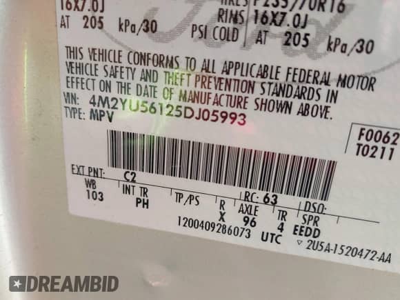 2005 Mercury Mariner Luxury z VIN 4M2YU56125DJ05993, wystawiony jako IAAI lot #41745773 z przebiegiem 265 895 mil mil oraz . Historia ofert i sprzedaży dostępna na DreamBid. Obrazek 9.