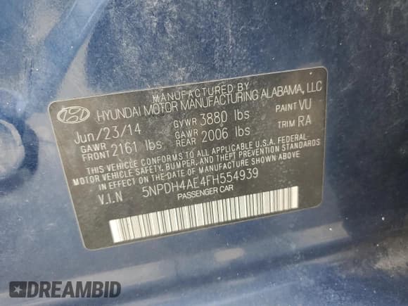 ✅ 2015 Hyundai Elantra SE • VIN: 5NPDH4AE4FH554939 • Lot: 91029465. Listed on Copart with 168,600 mi. Free auction sales archive from the USA and detailed vehicle history report at DreamBid. Image 12.