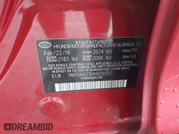 ✅ 2017 Hyundai Elantra Value Edition • VIN: 5NPD84LF5HH029252 • Lot: 43028937. Listed on IAAI with 58,134 mi. Free auction sales archive from the USA and detailed vehicle history report at DreamBid. Image 9.