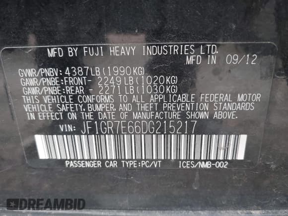 ✅ 2013 Subaru WRX WRX • VIN: JF1GR7E66DG215217 • Лот: 40821483. Опубликован ранее на IAAI с пробегом 108 295 миль. Бесплатный доступ к архиву аукционных продаж из США и подробный отчёт об истории автомобиля на DreamBid. Изображение 9.