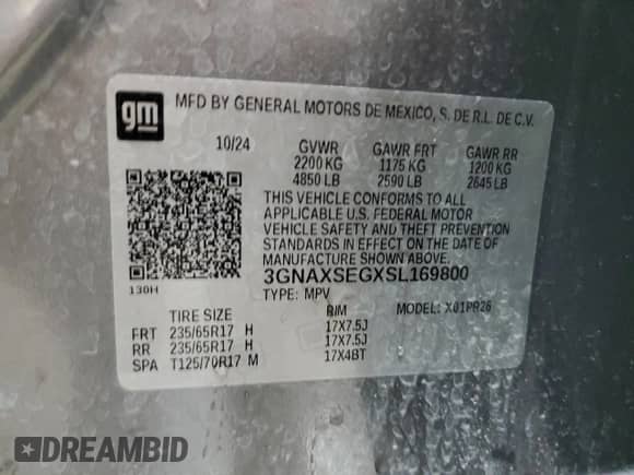 2025 Chevrolet Equinox AWD ACTIV z VIN 3GNAXSEGXSL169800, wystawiony jako Copart lot #84814685 z przebiegiem 18 185 mil mil oraz Szkoda całkowita • Salvage title. Historia ofert i sprzedaży dostępna na DreamBid. Obrazek 13.