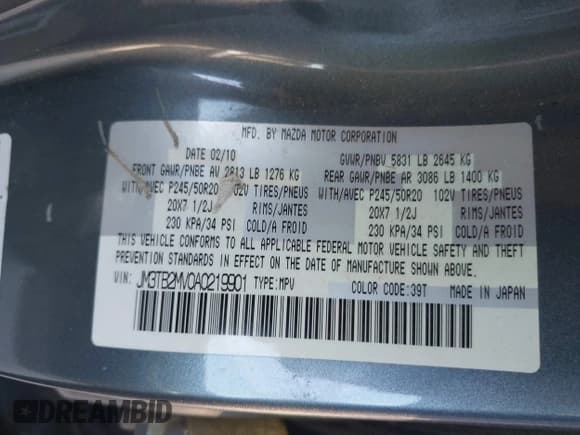 ✅ 2010 Mazda CX-9 Sport • VIN: JM3TB2MV0A0219901 • Лот: 43727561. Опубликован ранее на IAAI с пробегом 143 348 миль. Бесплатный доступ к архиву аукционных продаж из США и подробный отчёт об истории автомобиля на DreamBid. Изображение 9.