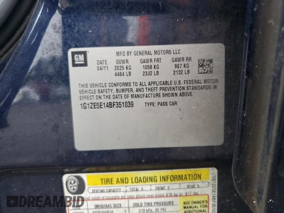 ✅ 2011 Chevrolet Malibu LTZ • VIN: 1G1ZE5E14BF351039 • Lot: 71410074. Listed on Copart with 172,074 mi. Free auction sales archive from the USA and detailed vehicle history report at DreamBid. Image 12.