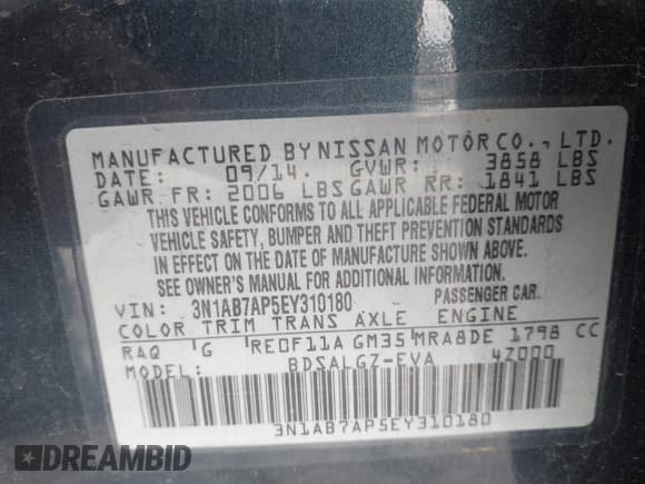 ✅ 2014 Nissan Sentra SR • VIN: 3N1AB7AP5EY310180 • Lot: 43732556. Listed on IAAI with 153,620 mi. Free auction sales archive from the USA and detailed vehicle history report at DreamBid. Image 9.