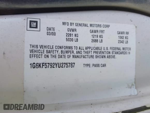 ✅ 2000 Cadillac DeVille • VIN: 1G6KF5792YU275787 • Лот: 43309817. Опубликован ранее на IAAI с пробегом 177 805 миль. Бесплатный доступ к архиву аукционных продаж из США и подробный отчёт об истории автомобиля на DreamBid. Изображение 9.