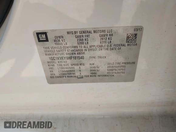 ✅ 2017 Chevrolet Silverado 2500HD LT • VIN: 1GC1KVEY9HF181540 • Lot: 43017957. Listed on IAAI with 198,394 mi. Free auction sales archive from the USA and detailed vehicle history report at DreamBid. Image 9.