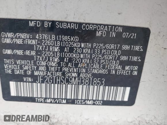 ✅ 2021 Subaru Crosstrek Special Sports • VIN: JF2GTHSC9MH381853 • Lot: 43402825. Wystawiony na IAAI z przebiegiem 50 516 mil. Bezpłatny archiwum sprzedaży aukcyjnych z USA i szczegółowy raport historii pojazdu na DreamBid. Zdjęcie 9.