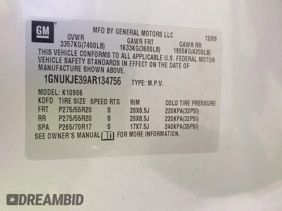 ✅ 2010 Chevrolet Suburban LT • VIN: 1GNUKJE39AR134756 • Lot: 42824041. Listed on IAAI with Not provided. Free auction sales archive from the USA and detailed vehicle history report at DreamBid. Image 9.