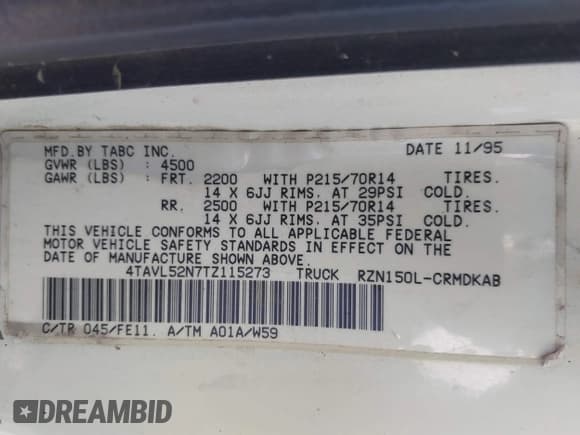 ✅ 1996 Toyota Tacoma • VIN: 4TAVL52N7TZ115273 • Lot: 43193416. Listed on IAAI with 341,807 mi. Free auction sales archive from the USA and detailed vehicle history report at DreamBid. Image 9.