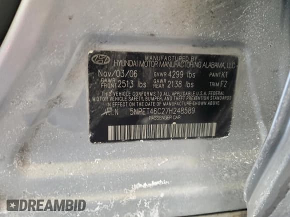 ✅ 2007 Hyundai Sonata GLS • VIN: 5NPET46C27H248589 • Лот: 45190335. Опубликован ранее на Copart с пробегом 170 064 миль. Бесплатный доступ к архиву аукционных продаж из США и подробный отчёт об истории автомобиля на DreamBid. Изображение 12.