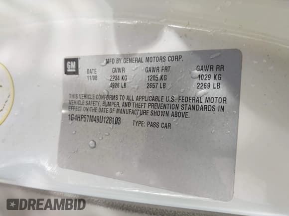 ✅ 2009 Buick Lucerne CX • VIN: 1G4HP57M49U128103 • Лот: 43670484. Опубликован ранее на IAAI с пробегом 180 246 миль. Бесплатный доступ к архиву аукционных продаж из США и подробный отчёт об истории автомобиля на DreamBid. Изображение 9.