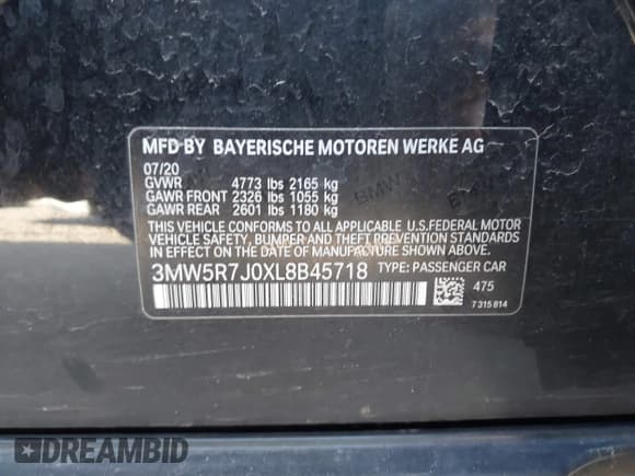 ✅ 2020 BMW 3 Series 330i xDrive • VIN: 3MW5R7J0XL8B45718 • Lot: 43351670. Wystawiony na IAAI z przebiegiem 89 335 mil. Bezpłatny archiwum sprzedaży aukcyjnych z USA i szczegółowy raport historii pojazdu na DreamBid. Zdjęcie 9.