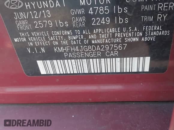 2013 Hyundai Azera с VIN KMHFH4JG8DA297567, выставлен на аукционе IAAI как лот 41354155 с пробегом 286 543 миль миль и . История ставок и продаж доступна на DreamBid. Изображение 9.